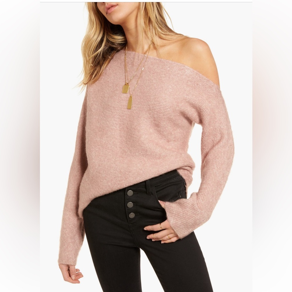 Treasure & Bond Off-Shoulder Pink Sweater
